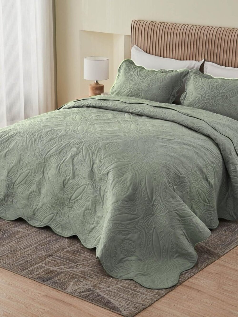 Oversized King Bedspreads 128x120 Ultrasonic Quilted Sage
